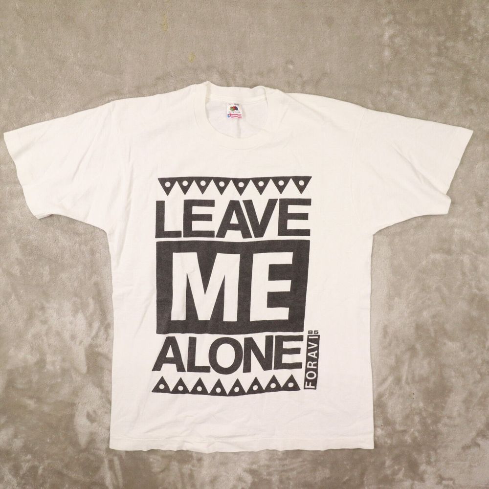 Vintage 1985 Foravi White "Leave Me Alone" Single Stitch‎ T-Shirt Large USA Made